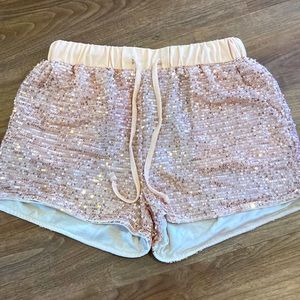 Brand new rose gold sequin drawstring shorts size medium with tags